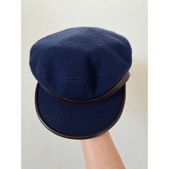 Sterkowski Wool Newsboy Cap Navy Blue Baker Boy Hat Leather Trim Poland 20.5” main image 8